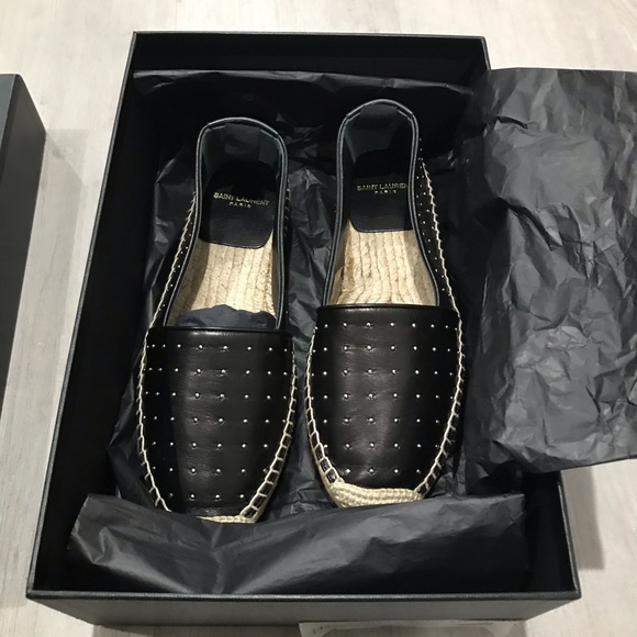 Saint Laurent Shoes - Saint Laurent YSL Black Studded Espadrille Slip On